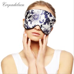 Blue and white Upscale Silk Portable Travel Sleep Eye Mask Rest Aid  Soft Cover Eye Patch Eyeshade Sleeping Mask Case MR097 1