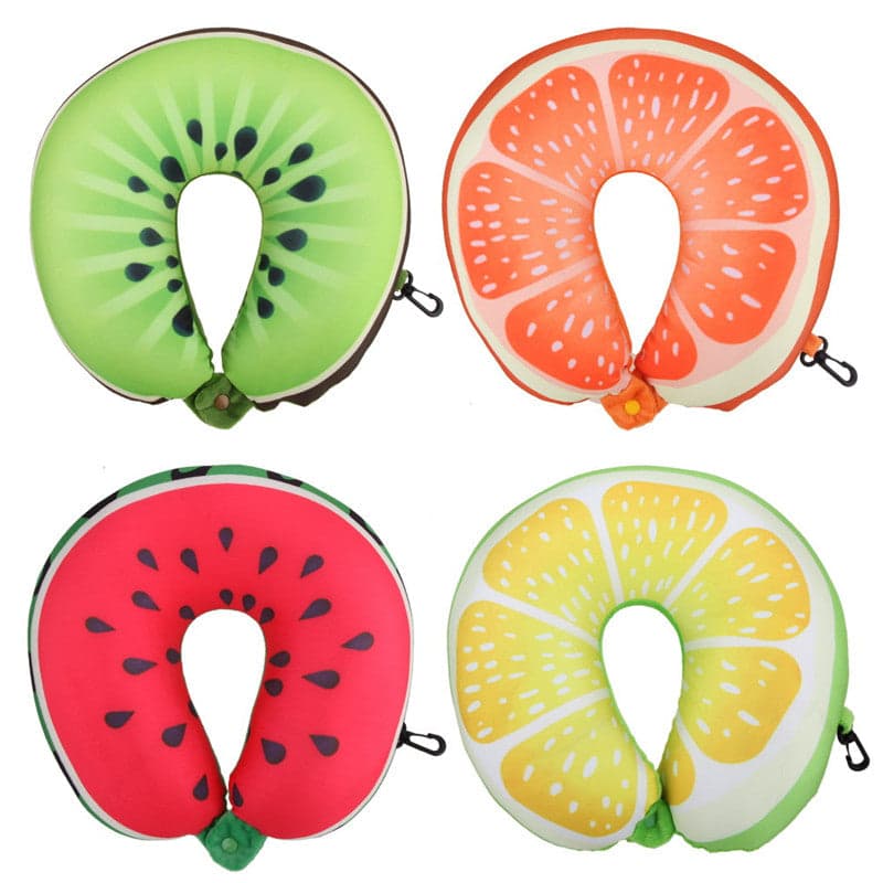 Creative Watermelon Travel Pillow Neck Protection Fruit U Shaped Nanoparticles Pillow Lemon Kiwi Orange Car Message Pillows