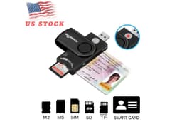 EC2WORLD USB Smart Card Reader, Rocketek Memory Card Reader with SDHC/SDXC/SD Card Reader & Micro SD Card Reader for SIM and MMC RS & 4.0 Compatible with Windows, Linux/Unix, MacOS X 1