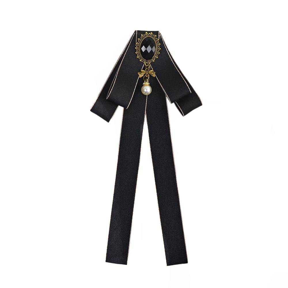 Fashion Women Ribbon Crystal Pre-Tied Neck Bow Tie Brooch Pin for Wedding Party