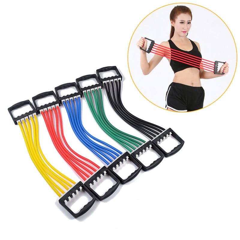 Indoor Sports Supply Chest Expander Puller Exercise Fitness Resistance Cable Band Tube Yoga 5 Latex Resistance Bands   B