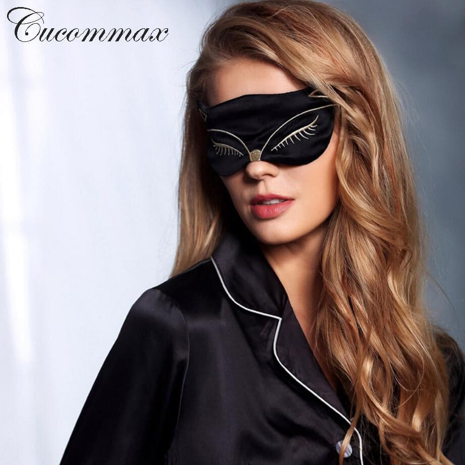Cucommax Duplex 100% Natural Silk Sleeping Eye Mask Sexy Fox Eye Shade Sleep Mask Black Mask Bandage on Eyes for Sleeping-MSK43
