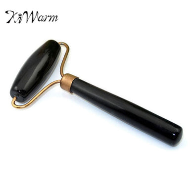 KIWarm Black Natural Healthy Jade Stone Needle Massager Roller Spa Head Neck Body Facial Beauty Tool Massage Gemstone Crafts